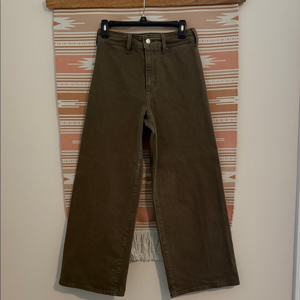 Universal Thread High-Rise Sailor Wide Leg Ankle Jeans in Olive Green